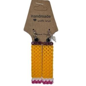 Pencil earrings handmade perler beads teacher student gift new with tag school